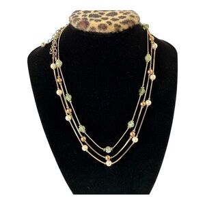 Monet Pearl Choker Necklace Trio Gold Tone Box Chain Ivory Green Gold Pearls VTG